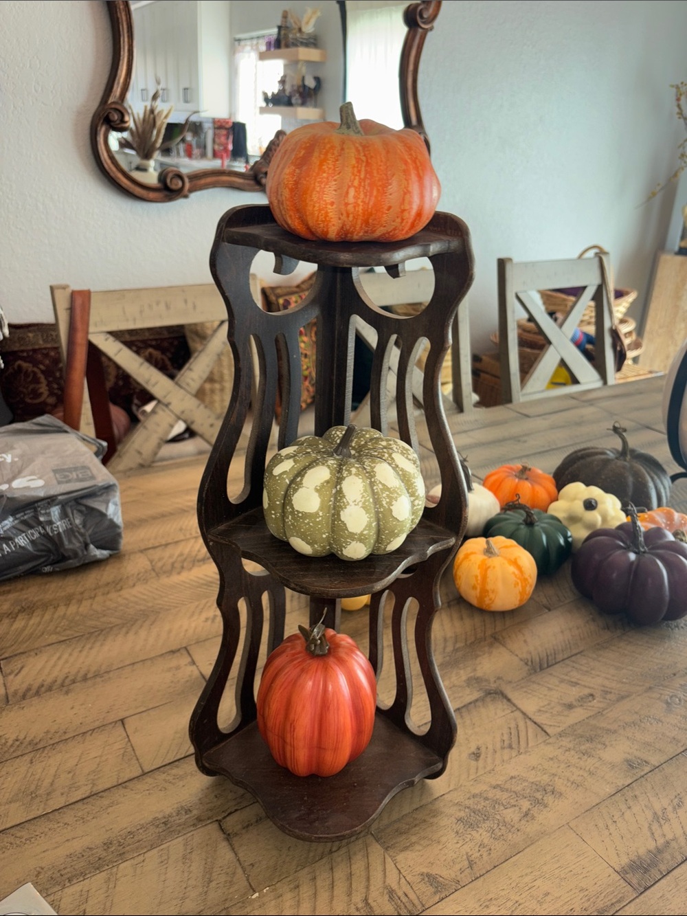 Classic Dark Brown Wood Three-Tier Wall Shelf